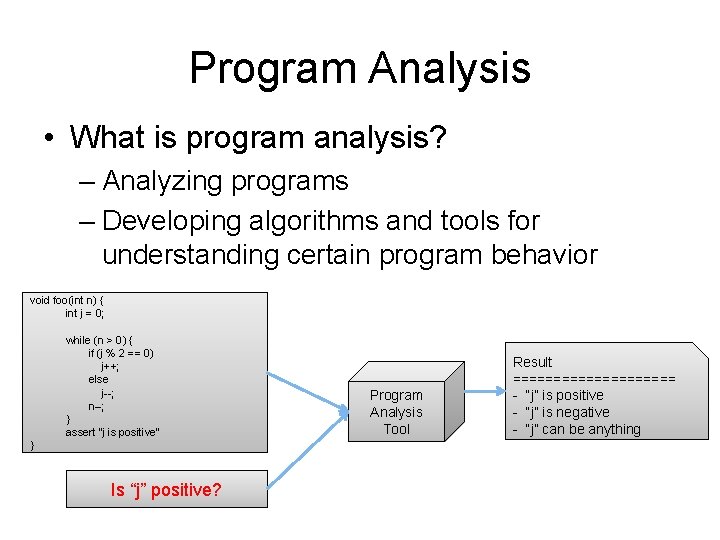 Program Analysis • What is program analysis? – Analyzing programs – Developing algorithms and Program Analysis • What is program analysis? – Analyzing programs – Developing algorithms and