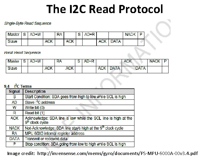 The I 2 C Read Protocol Image credit: http: //invensense. com/mems/gyro/documents/PS-MPU-6000 A-00 v 3.