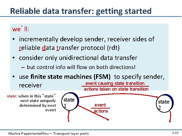 Reliable data transfer: getting started we’ll: • incrementally develop sender, receiver sides of reliable