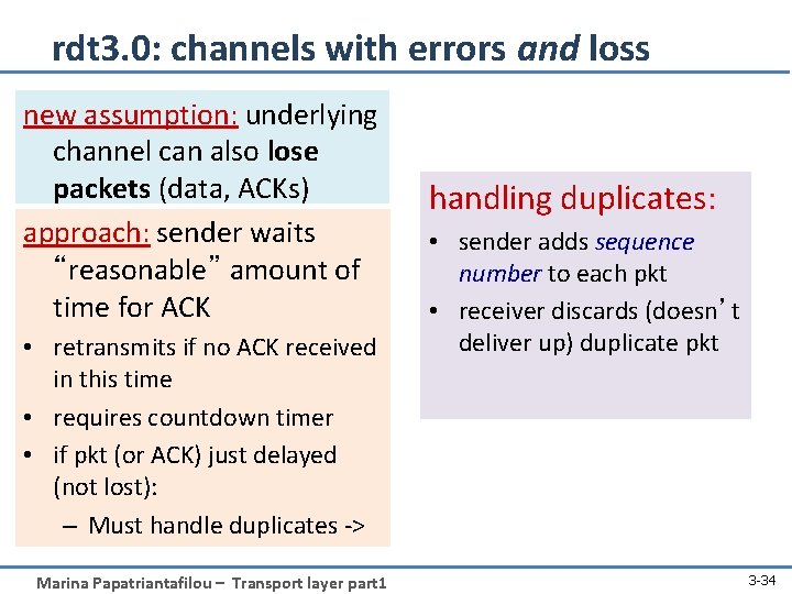 rdt 3. 0: channels with errors and loss new assumption: underlying channel can also