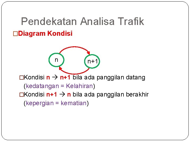 Pendekatan Analisa Trafik �Diagram Kondisi n n+1 �Kondisi n n+1 bila ada panggilan datang