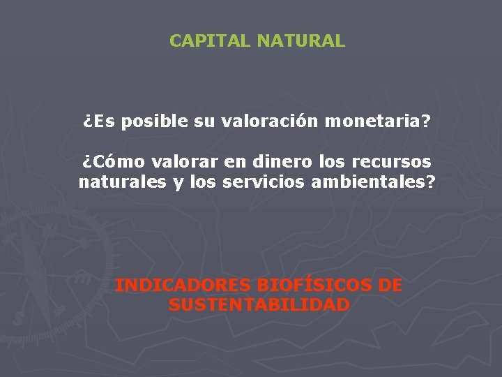 CAPITAL NATURAL ¿Es posible su valoración monetaria? ¿Cómo valorar en dinero los recursos naturales