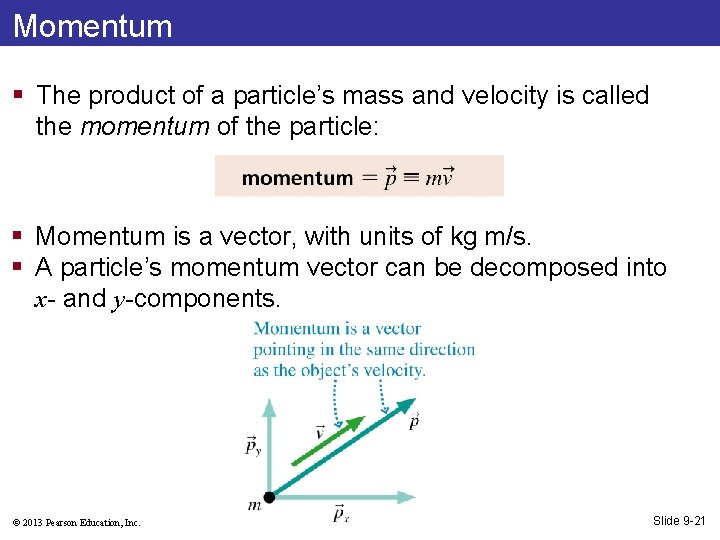 Momentum § The product of a particle’s mass and velocity is called the momentum
