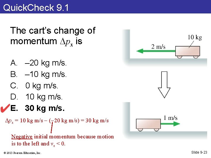 Quick. Check 9. 1 The cart’s change of momentum px is A. B. C.