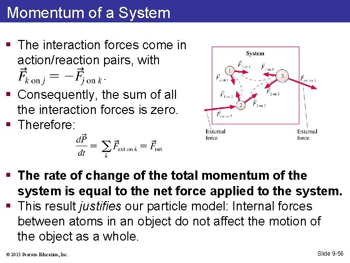 Momentum of a System § The interaction forces come in action/reaction pairs, with. §