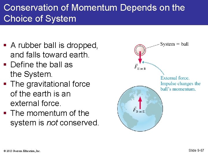 Conservation of Momentum Depends on the Choice of System § A rubber ball is