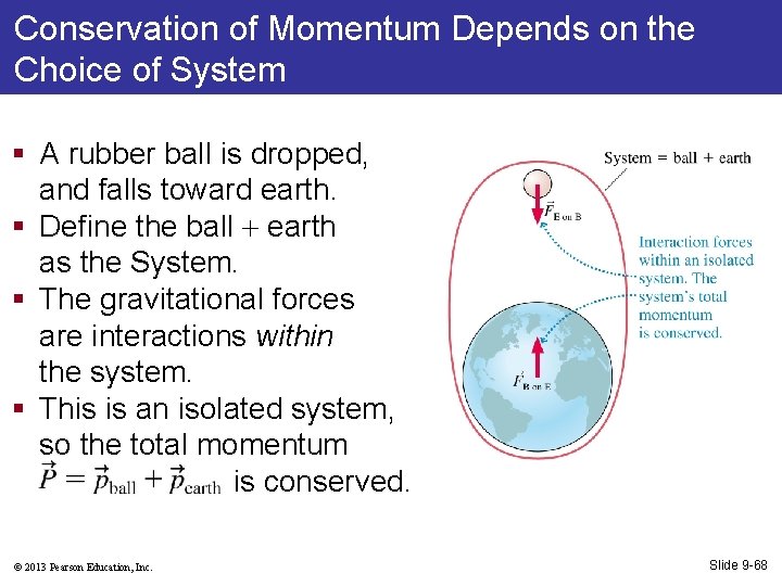 Conservation of Momentum Depends on the Choice of System § A rubber ball is