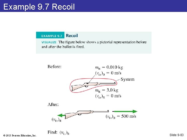 Example 9. 7 Recoil © 2013 Pearson Education, Inc. Slide 9 -83 