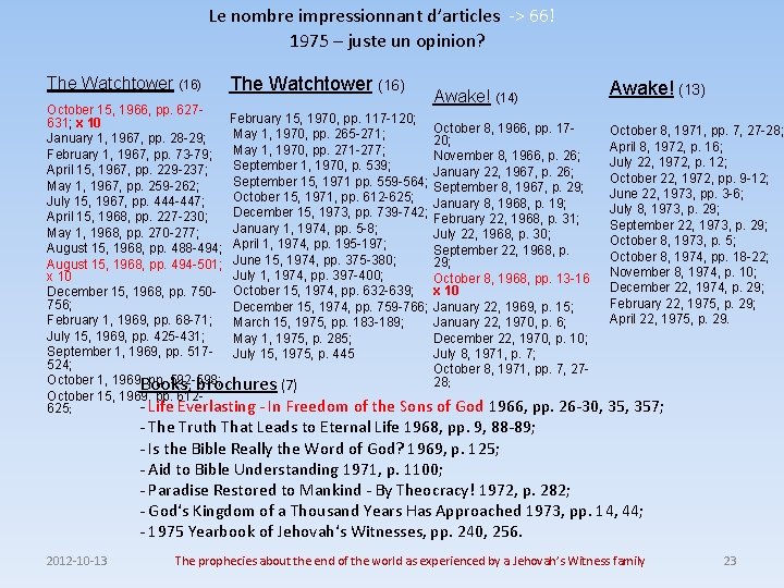 Le nombre impressionnant d’articles -> 66! 1975 – juste un opinion? The Watchtower (16)