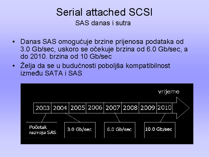 Serial attached SCSI SAS danas i sutra • Danas SAS omogućuje brzine prijenosa podataka