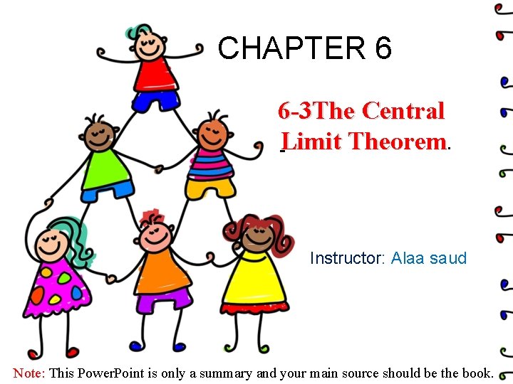 CHAPTER 6 6 -3 The Central Limit Theorem. Instructor: Alaa saud Note: This Power.