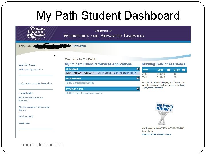 My Path Student Dashboard www. studentloan. pe. ca 