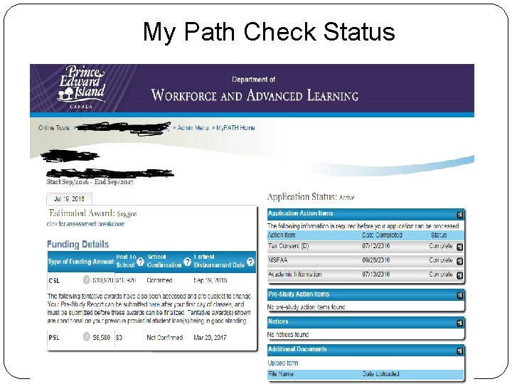 My Path Check Status www. studentloan. pe. ca 