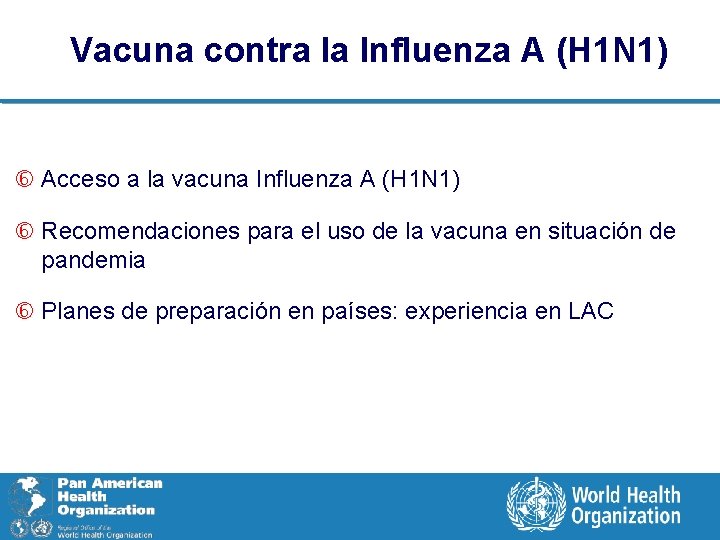 Vacuna contra la Influenza A (H 1 N 1) Acceso a la vacuna Influenza