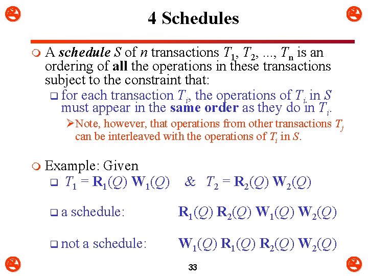  4 Schedules m A schedule S of n transactions T 1, T 2,