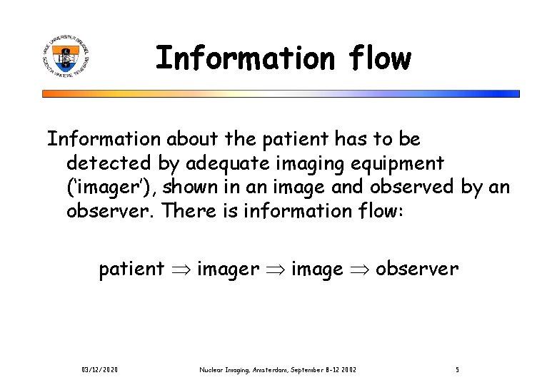 Information flow Information about the patient has to be detected by adequate imaging equipment