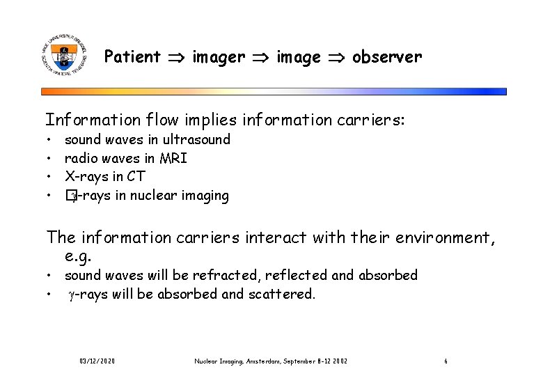 Patient imager image observer Information flow implies information carriers: • • sound waves in