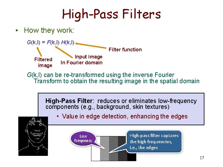 High-Pass Filters • How they work: G(k, l) = F(k, l) H(k, l) Filter
