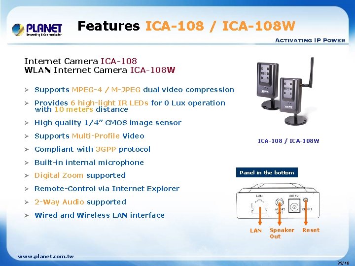 Features ICA-108 / ICA-108 W Internet Camera ICA-108 WLAN Internet Camera ICA-108 W Ø