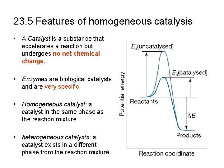 23. 5 Features of homogeneous catalysis • A Catalyst is a substance that accelerates
