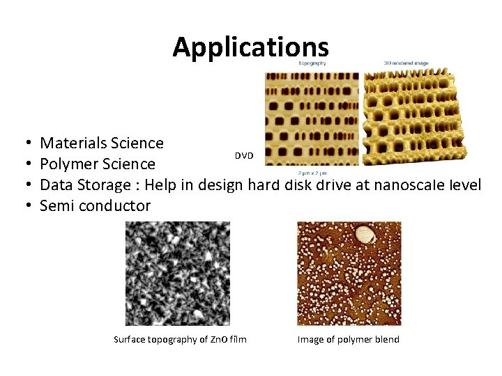 Applications • • Materials Science DVD Polymer Science Data Storage : Help in design