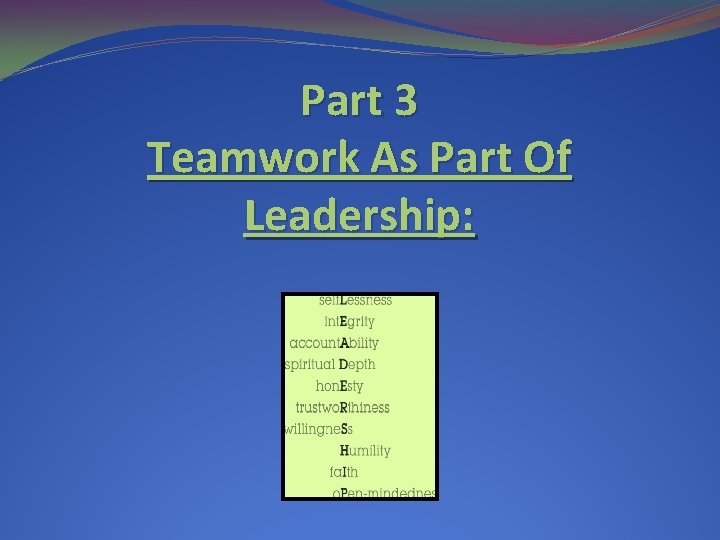 Part 3 Teamwork As Part Of Leadership: Part 3 Teamwork As Part Of Leadership: