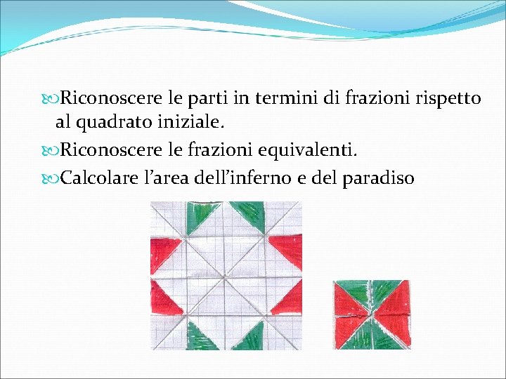  Riconoscere le parti in termini di frazioni rispetto al quadrato iniziale. Riconoscere le