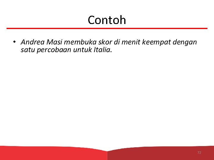 Contoh • Andrea Masi membuka skor di menit keempat dengan satu percobaan untuk Italia.