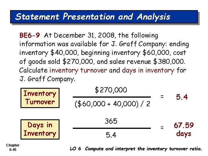 Statement Presentation and Analysis BE 6 -9 At December 31, 2008, the following information