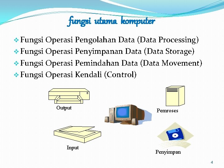 fungsi utama komputer v Fungsi Operasi Pengolahan Data (Data Processing) v Fungsi Operasi Penyimpanan