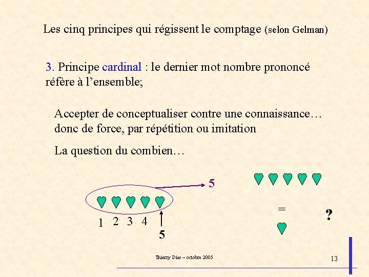 Les cinq principes qui régissent le comptage (selon Gelman) 3. Principe cardinal : le