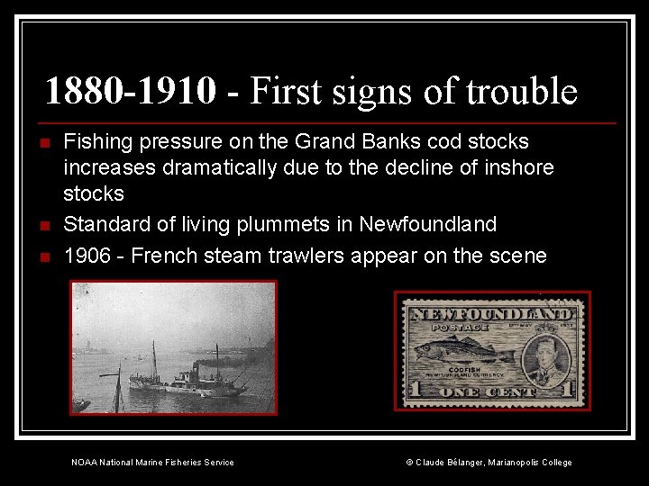 1880 -1910 - First signs of trouble n n n Fishing pressure on the