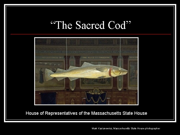 “The Sacred Cod” House of Representatives of the Massachusetts State House Mark Kasianowicz, Massachusetts