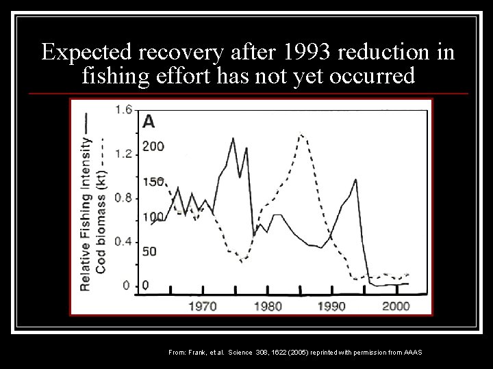 Expected recovery after 1993 reduction in fishing effort has not yet occurred From: Frank,