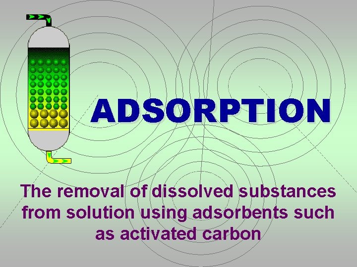 ADSORPTION The removal of dissolved substances from solution using adsorbents such as activated carbon