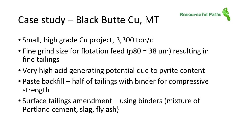 Case study – Black Butte Cu, MT • Small, high grade Cu project, 3,