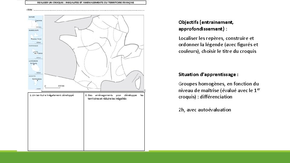 Objectifs (entrainement, approfondissement) : Localiser les repères, construire et ordonner la légende (avec figurés
