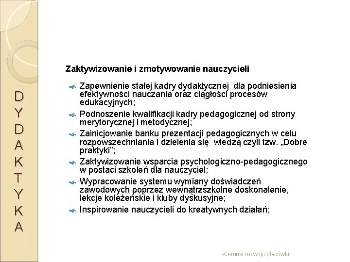 Zaktywizowanie i zmotywowanie nauczycieli D Y D A K T Y K A Zapewnienie