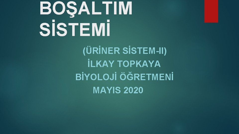 BOŞALTIM SİSTEMİ (ÜRİNER SİSTEM-II) İLKAY TOPKAYA BİYOLOJİ ÖĞRETMENİ MAYIS 2020 