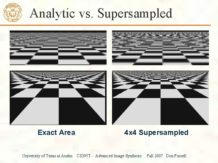 Analytic vs. Supersampled Exact Area University of Texas at Austin 4 x 4 Supersampled