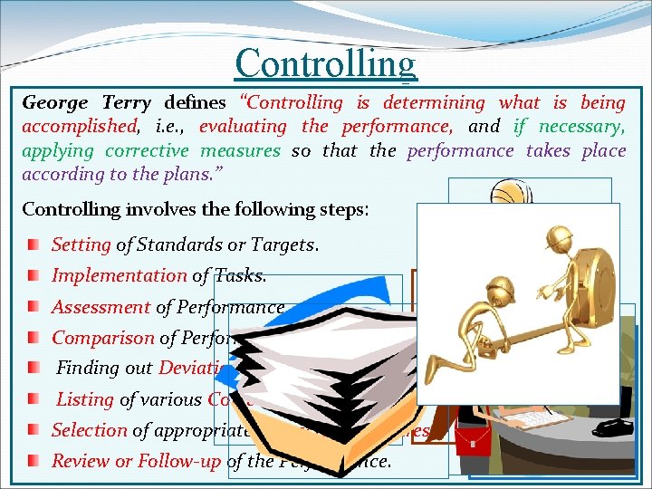 Controlling George Terry defines “Controlling is determining what is being accomplished, i. e. ,