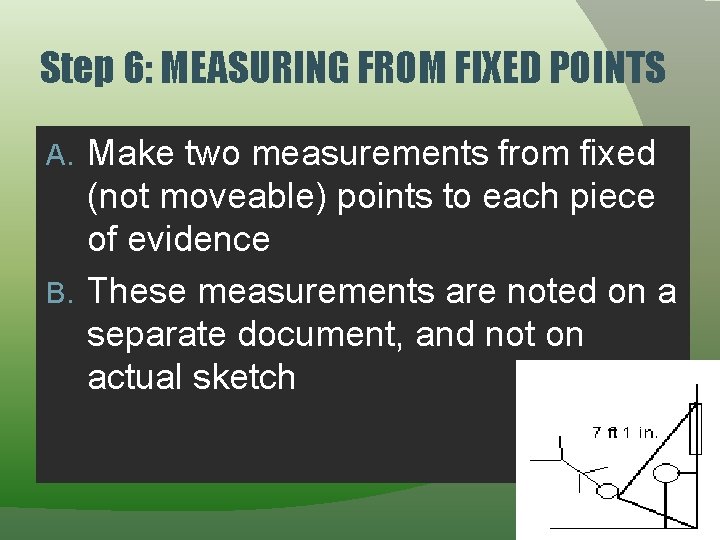 Step 6: MEASURING FROM FIXED POINTS Make two measurements from fixed (not moveable) points