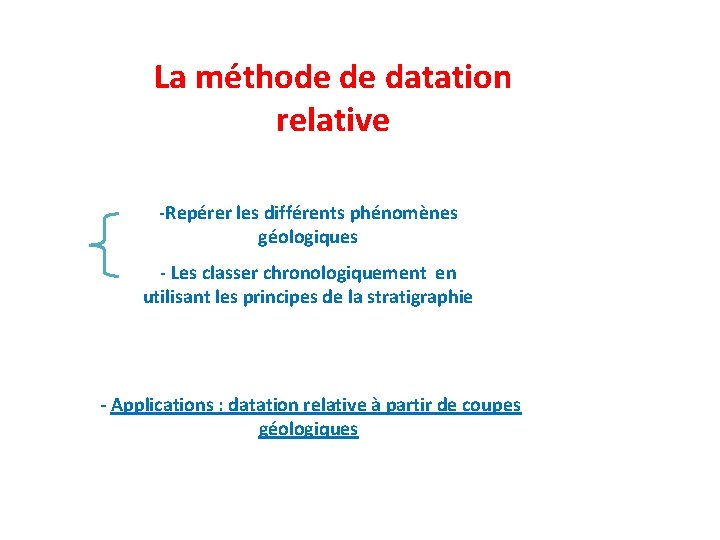 La méthode de datation relative -Repérer les différents phénomènes géologiques - Les classer chronologiquement