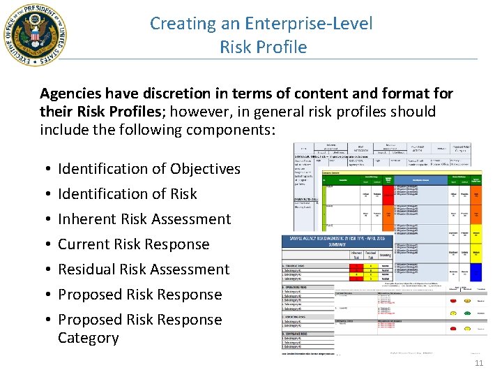 Creating an Enterprise-Level Risk Profile Agencies have discretion in terms of content and format
