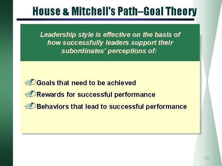 House & Mitchell’s Path–Goal Theory Leadership style is effective on the basis of how