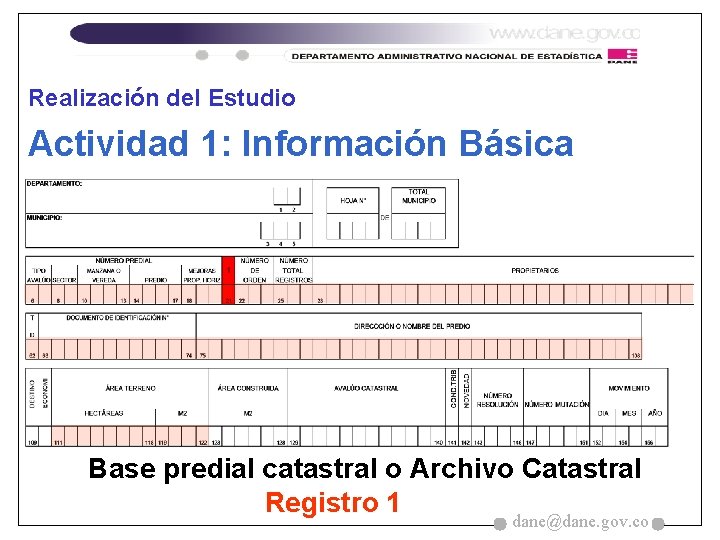 Realización del Estudio Actividad 1: Información Básica Base predial catastral o Archivo Catastral Registro