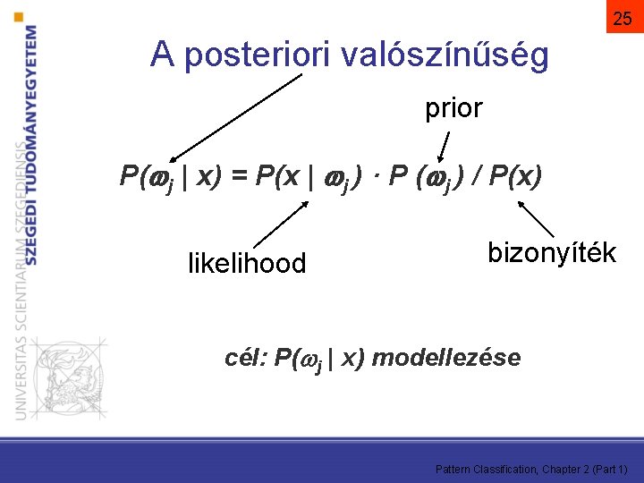 25 A posteriori valószínűség prior P( j | x) = P(x | j )