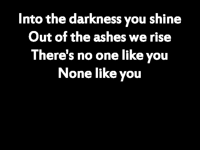 Into the darkness you shine Out of the ashes we rise There's no one