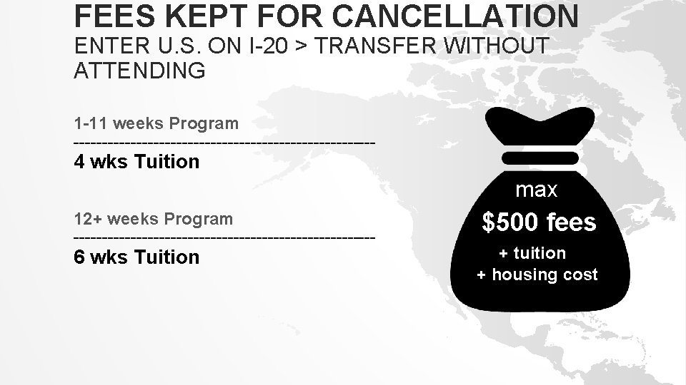 FEES KEPT FOR CANCELLATION ENTER U. S. ON I-20 > TRANSFER WITHOUT ATTENDING 1