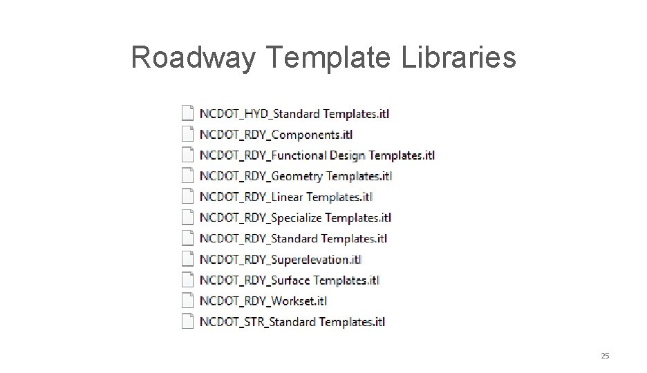 NCDOT CONNECT Work. Space Roadway Template Libraries 25 